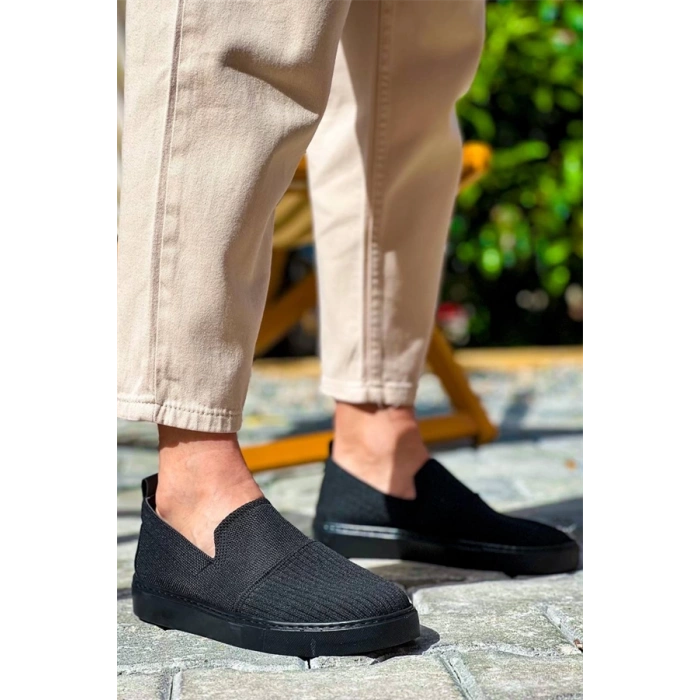 Kb-114  Kuback Siyah Triko Siyah  Yüksek Taban Bağcıksız Günlük Erkek Ayakkabı