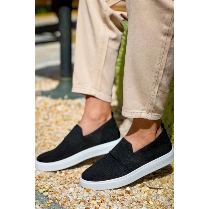 Kb-114  Kuback Siyah Triko Yüksek Taban Bağcıksız Günlük Erkek Ayakkabı