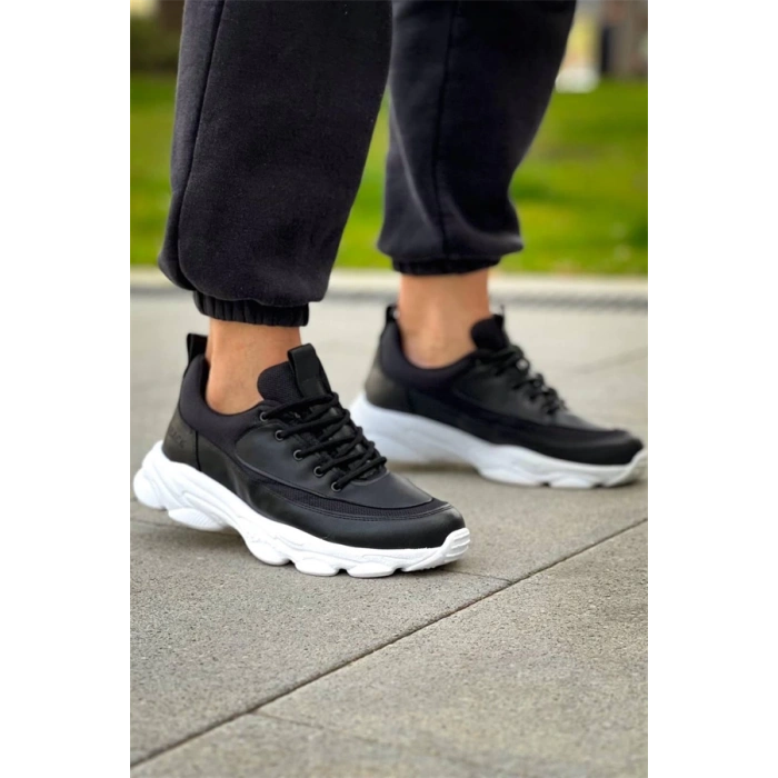 Kb-707  Kuback Siyah Cilt Yüksek Taban Bağcıklı Günlük Erkek Ayakkabı