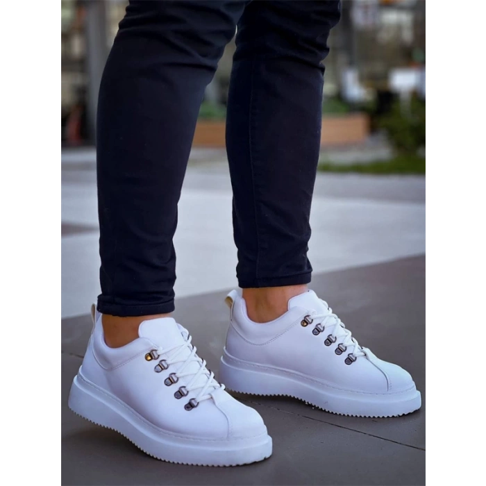 Kb-X4  Kuback Beyaz Cilt Yüksek Taban Bağcıklı Günlük Erkek Ayakkabı