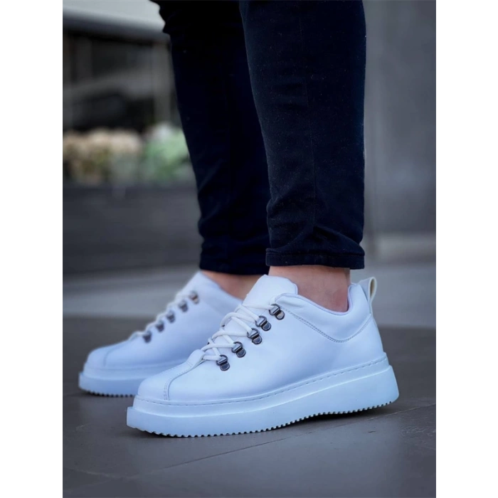 Kb-X4  Kuback Beyaz Cilt Yüksek Taban Bağcıklı Günlük Erkek Ayakkabı