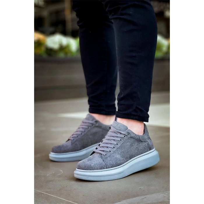 Kb-X500  Kuback Gri Süet Yüksek Taban Bağcıklı Günlük Erkek Ayakkabı