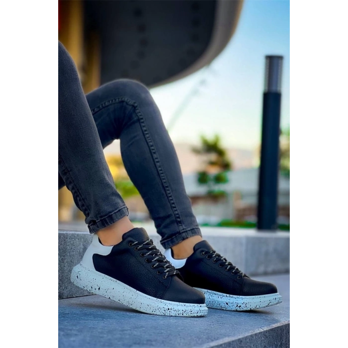 Kb-X500  Kuback Siyah Beyaz Yüksek Taban Bağcıklı Günlük Erkek Ayakkabı