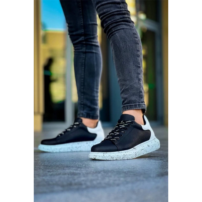 Kb-X500  Kuback Siyah Beyaz Yüksek Taban Bağcıklı Günlük Erkek Ayakkabı