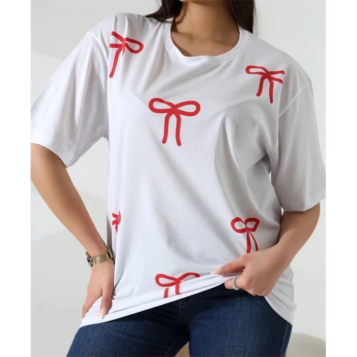 Kurdele Baskılı Kadın T-Shirt