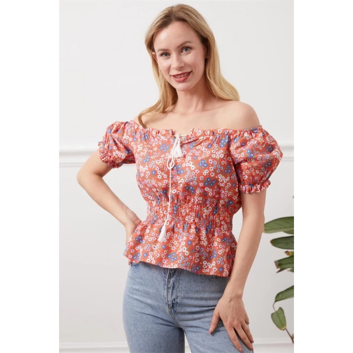 Madonna yaka çiçekli bluz