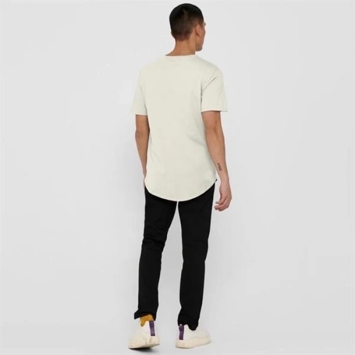 Oval Kesim Erkek T-shirt Bej