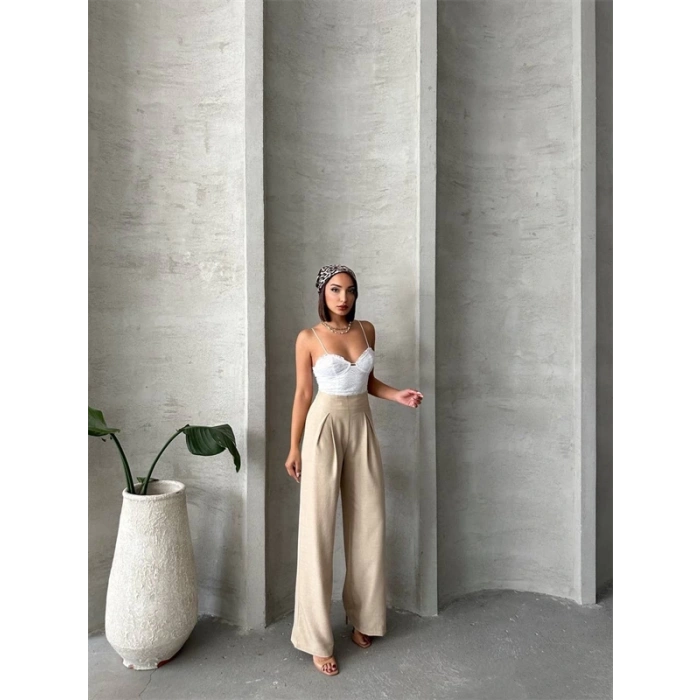 Pileli keten pantolon s255046