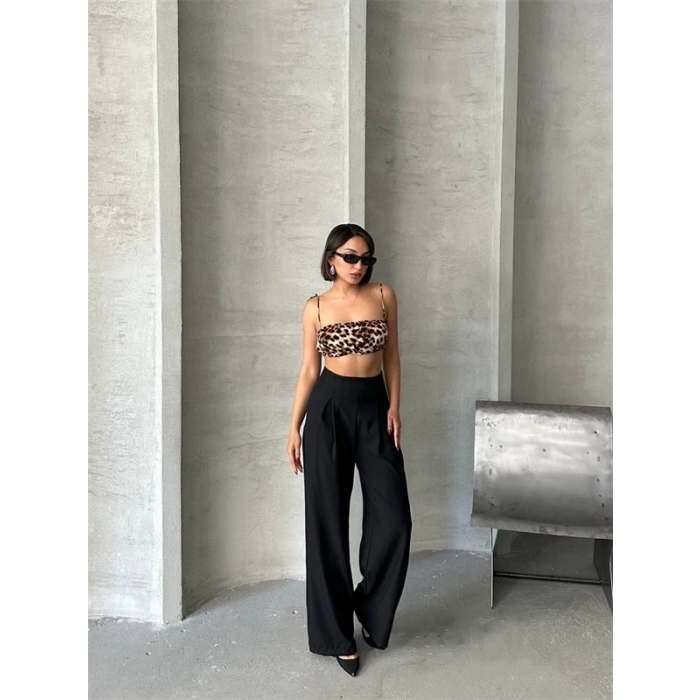 Pileli keten pantolon s255046