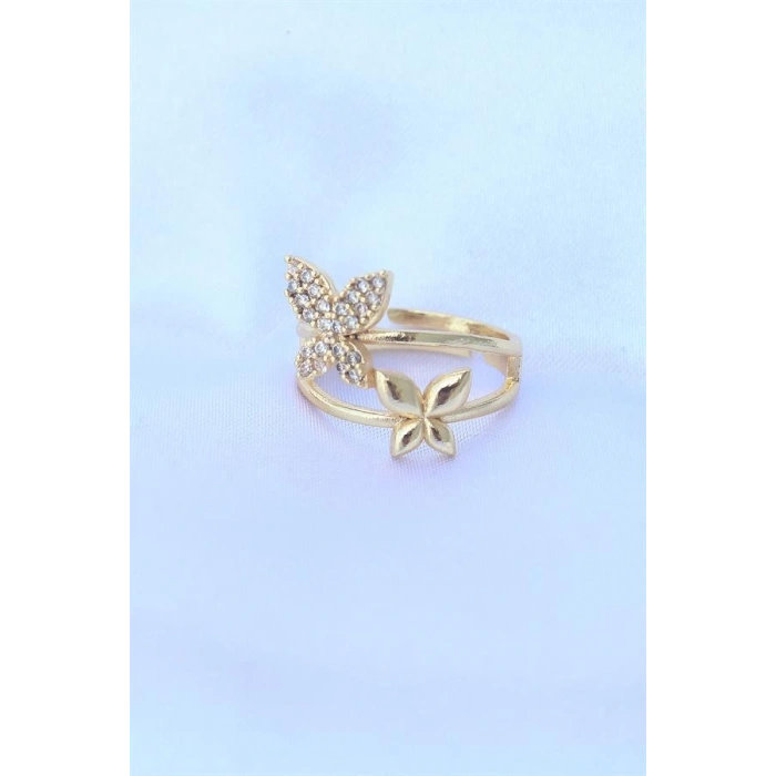 Pirinç Gold Renk Ayarlanabilir Zirkon Taşlı Kelebek Yüzük