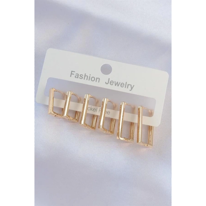 Pirinç Gold Renk Dikdörtgen Model Küpe Seti