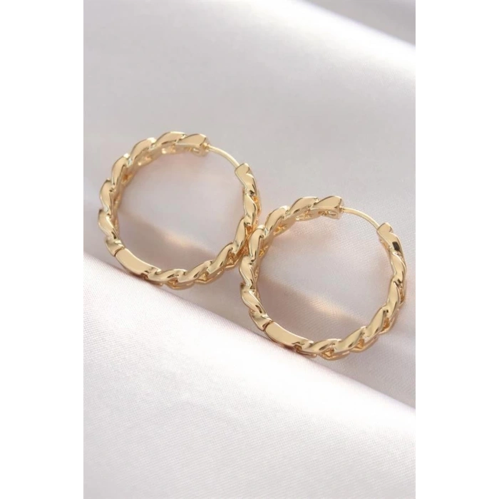 Pirinç Gold Renk Zincir Model Halka Küpe