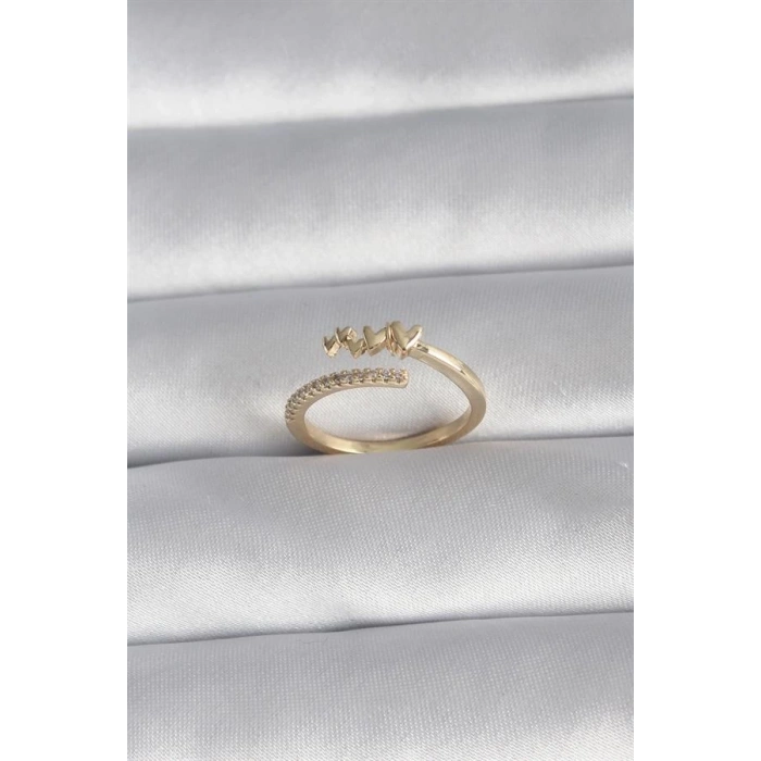 Pirinç Gold Renk Zirkon Taş Detay Kalp Model Kadın Yüzük