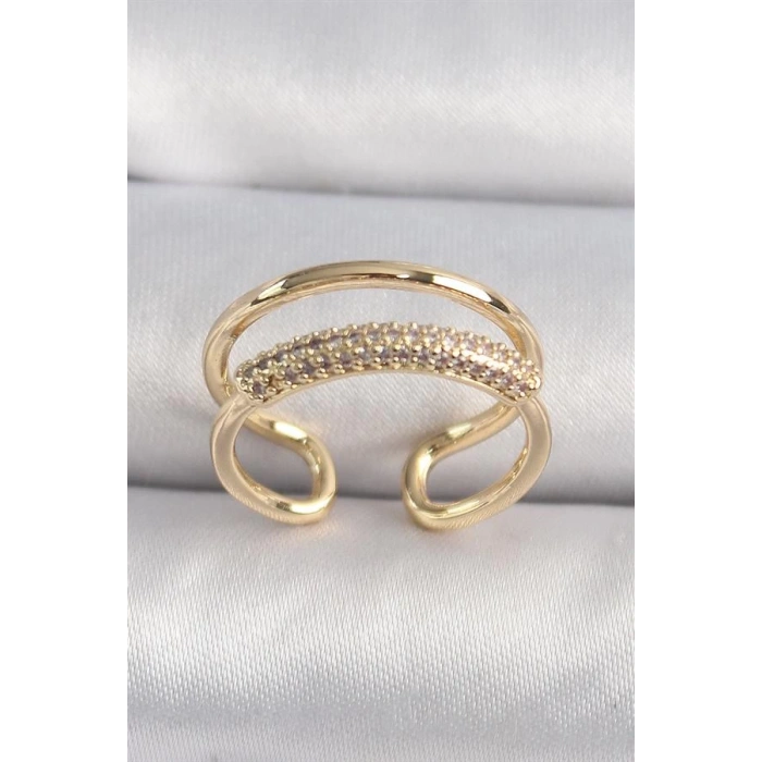 Pirinç Gold Renk Zirkon Taşlı Kadın Yüzük