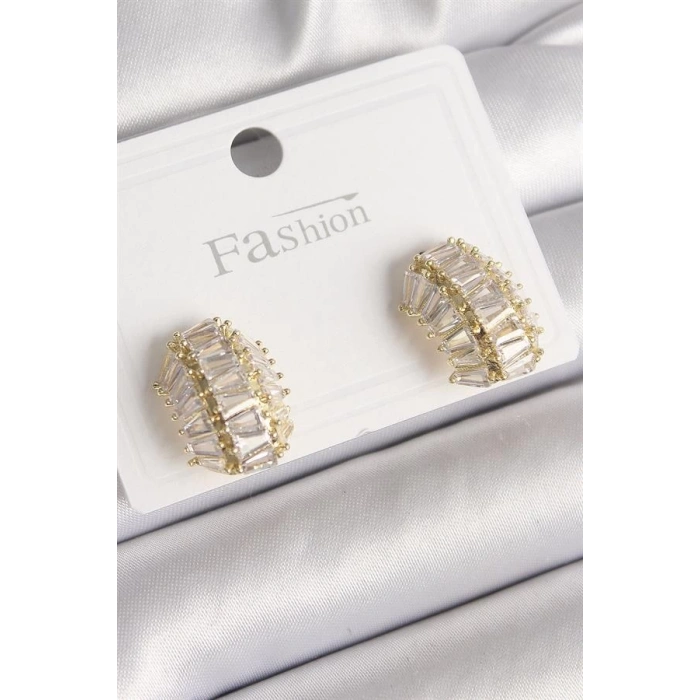 Pirinç Gold Renk Zirkon Taşlı Kaplumbağa Kabuğu Model Kadın Küpe