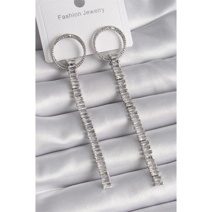 Pirinç Gold Renk Zirkon Taşlı Su Yolu Model Kadın Küpe