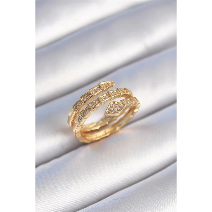 Pirinç Gold Renk Zirkon Taşlı Yılan Model Kadın Yüzük