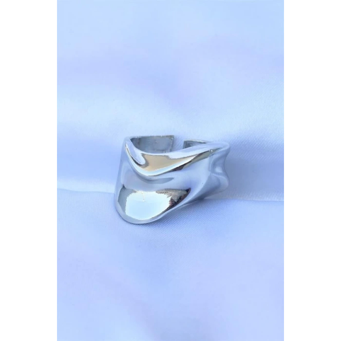 Pirinç Gümüş Renk Ayarlanabilir Kalın Ezme Yüzük