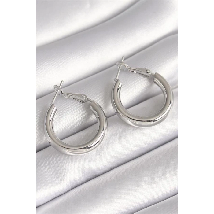 Pirinç Gümüş Renk Halka Model Kadın Küpe