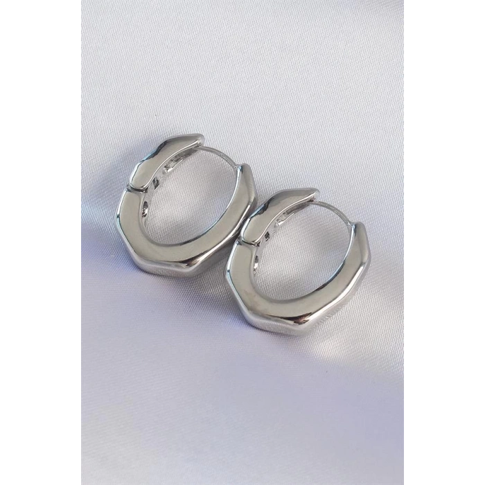 Pirinç Gümüş Renk Kalın Kemik Model Küpe