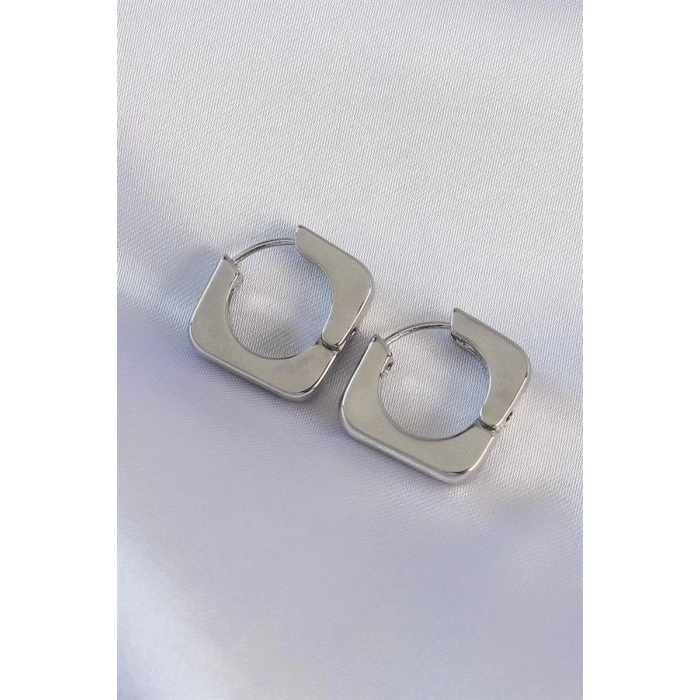 Pirinç Gümüş Renk Kare Küpe