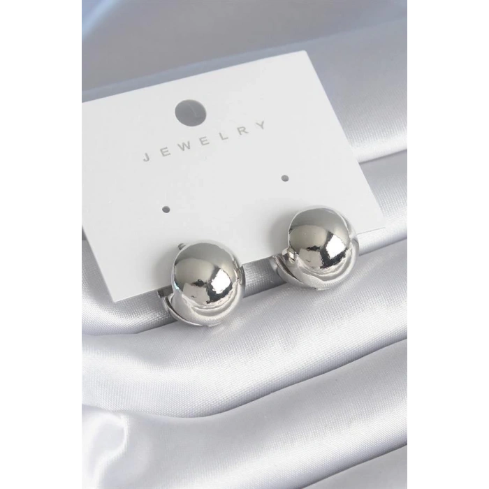 Pirinç Gümüş Renk Top Model Kadın Küpe