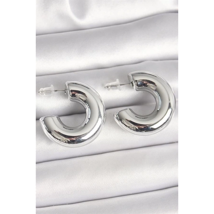 Pirinç Gümüş Renk Yarım Halka Model CCB Kadın Küpe