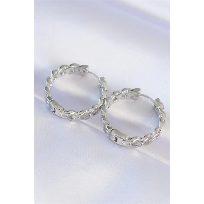 Pirinç Gümüş Renk Zincir Model Halka Küpe