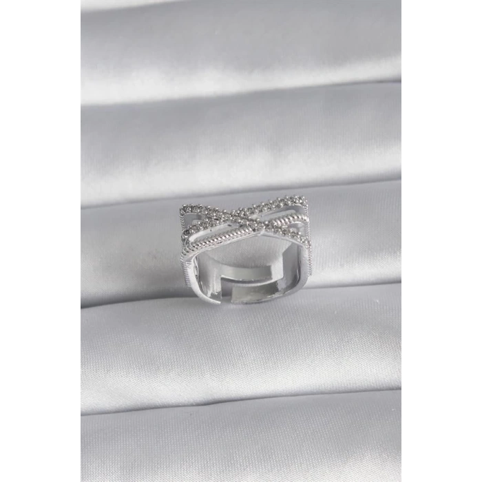 Pirinç Gümüş Renk Zirkon Taş Detay Kadın Yüzük