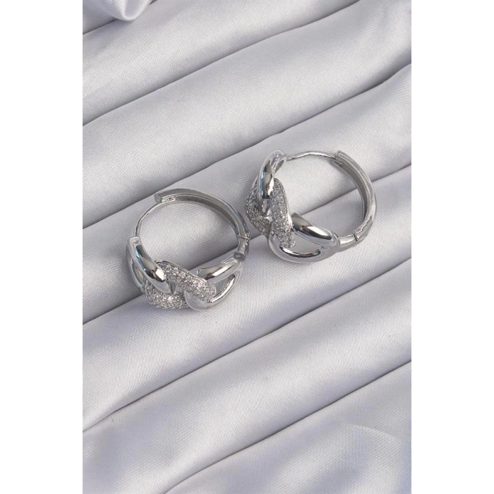 Pirinç Gümüş Renk Zirkon Taşlı Samanyolu Küpe