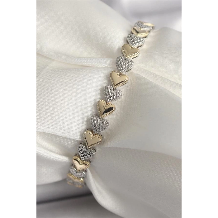 Pirinç Mix Renk Zirkon Taşlı Kalp Model VIP Seri Kadın Bileklik