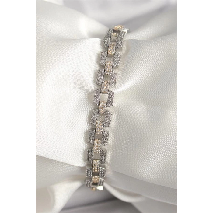 Pirinç Mix Renk Zirkon Taşlı Zincir Model VIP Seri Kadın Bileklik