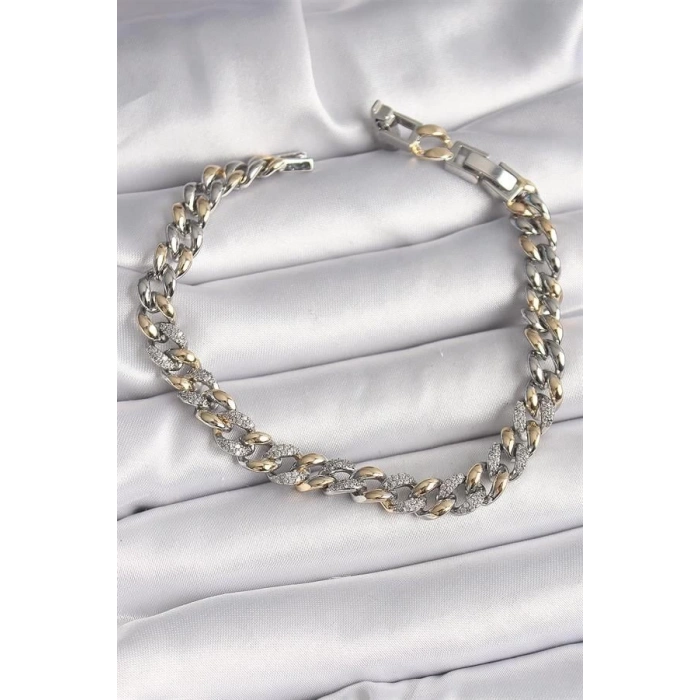 Pirinç Mix Renk Zirkon Taşlı Zincir Model VIP Seri Kadın Bileklik