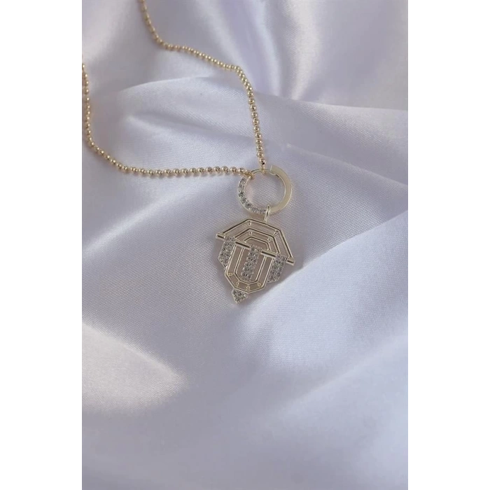 Pirinç Zirkon Taşlı Gold Renk Oval Detaylı Serenay Kolyesi