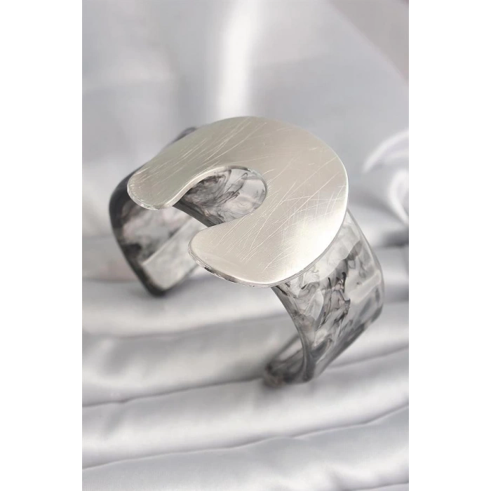 Siyah Mermer Desen Akrilik Plaka Vintage Kadın Bilezik