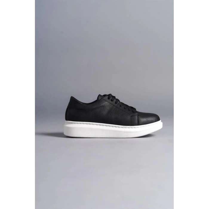 SLW151 Boost Bağcıklı Cilt Erkek Günlük Sneaker Ayakkabı CBT - Siyah