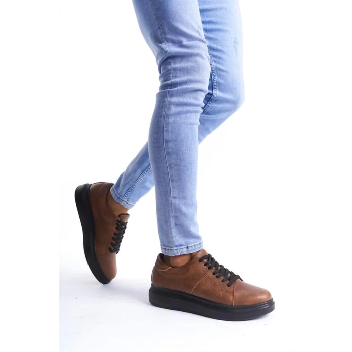 SLW151 Boost Bağcıklı Cilt Erkek Günlük Sneaker Ayakkabı CST - Taba