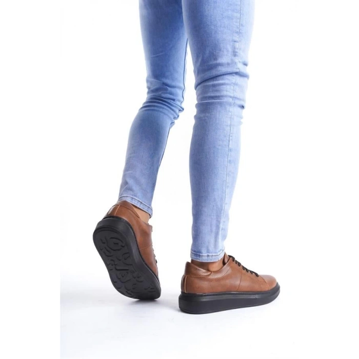 SLW151 Boost Bağcıklı Cilt Erkek Günlük Sneaker Ayakkabı CST - Taba