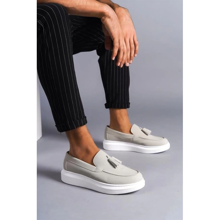 SLW154 Blaze Bağcıksız Püsküllü Süet Erkek Günlük Spor Klasik Ayakkabı SBT - Gri