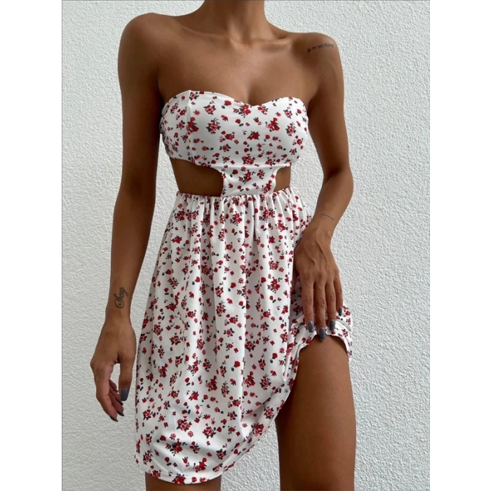 Straplez elbise baskılı