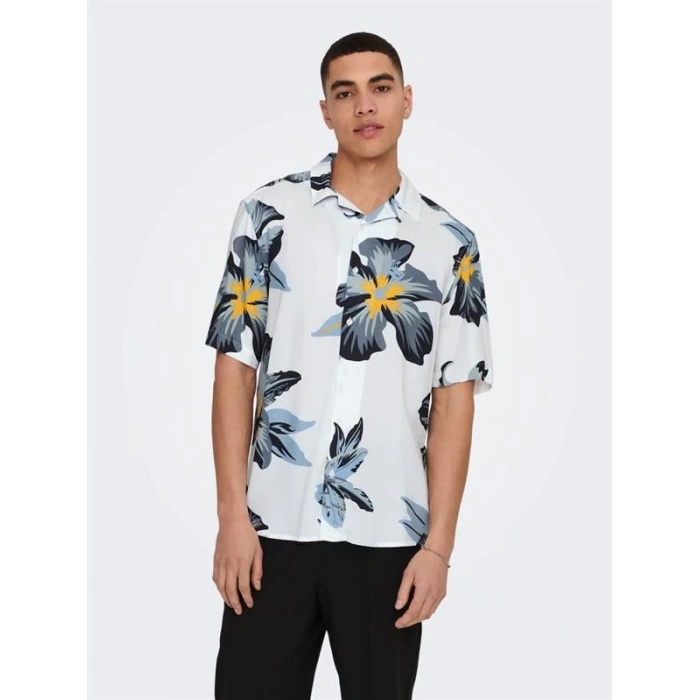 Tropikal Desen Apaş Yaka Regular Erkek Gömlek