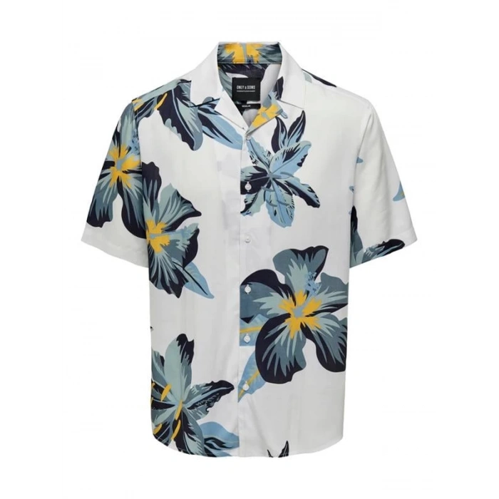 Tropikal Desen Apaş Yaka Regular Erkek Gömlek