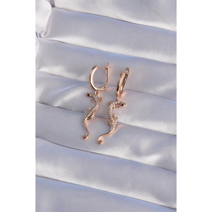 XUPİNG Rose Renk Zirkon Taşlı Kertenkele Model Halka Küpe