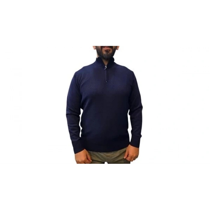 Yarım Fermuar Apaş Yaka Waffle Desen Erkek Sweatshirt