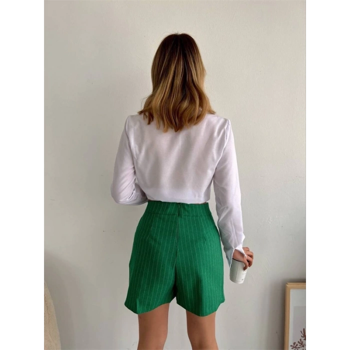 Zincir detaylı çizgili şort etek