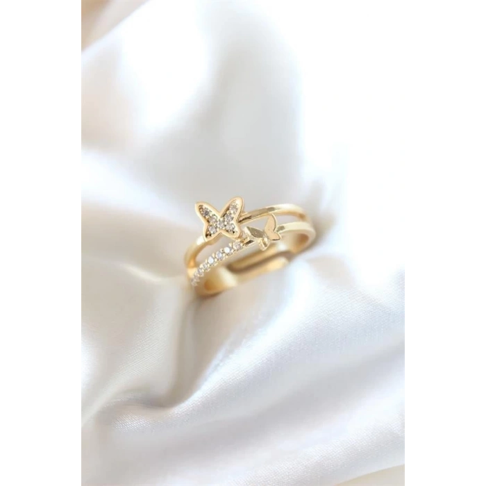Zirkon Taşlı Altın Kaplama Kelebek Kadın Yüzük