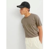 12182498 Yırtık Yaka  Oval Kesim Erkek Tshirt Bej