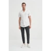 2019 Regular Fit Keten Kısa Kollu Erkek Gömlek BEYAZ