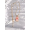 316L Çelik Gold Renk Pembe Mineli Güneş Model Tarot Kolye