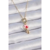 316L Çelik Gold Renk Renkli Kalp Figür Charm Model Kadın Kolye